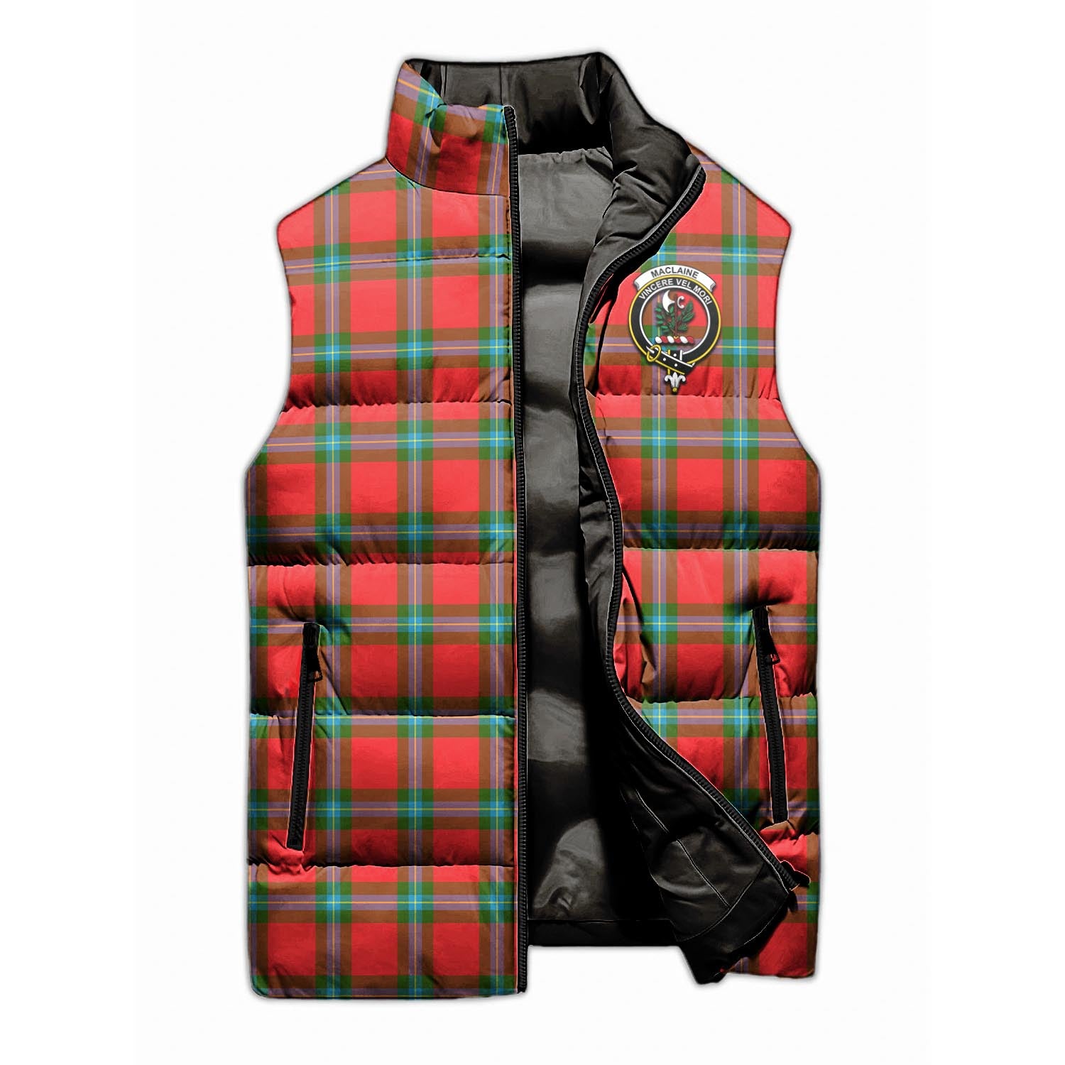 MacLaine of Loch Buie Tartan Sleeveless Puffer Jacket with Family Crest - Tartanvibesclothing