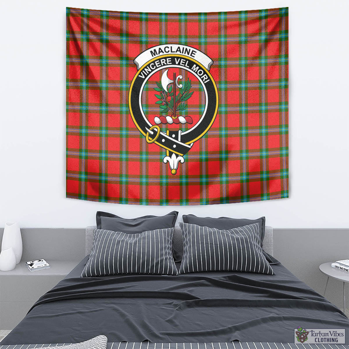 Tartan Vibes Clothing MacLaine of Loch Buie Tartan Tapestry Wall Hanging and Home Decor for Room with Family Crest