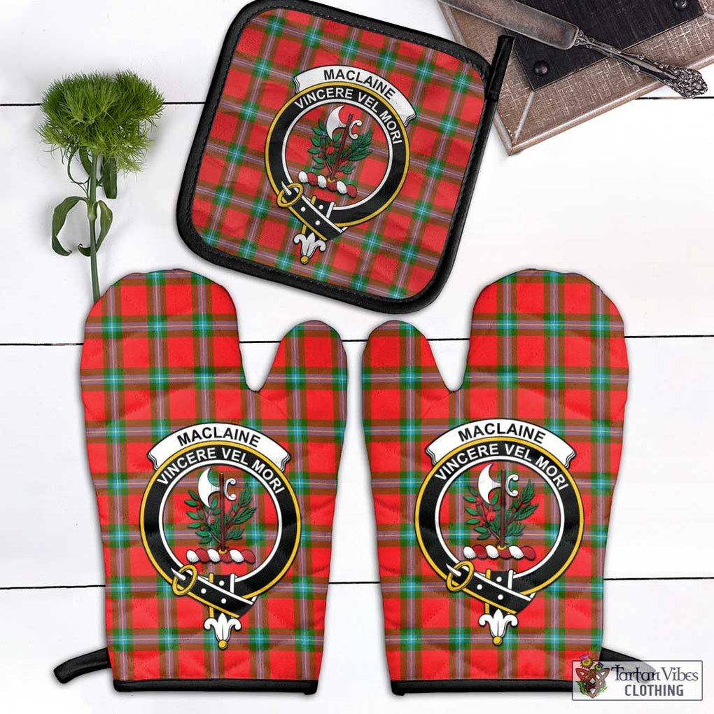 MacLaine (McLaine) Tartan Combo Oven Mitt & Pot-Holder with Family Crest Combo 1 Oven Mitt & 1 Pot-Holder Black - Tartan Vibes Clothing