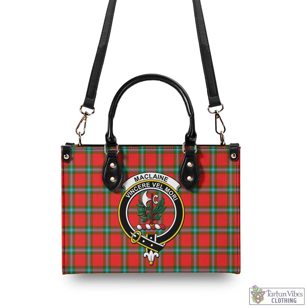 Tartan Vibes Clothing MacLaine of Loch Buie Tartan Luxury Leather Handbags with Family Crest