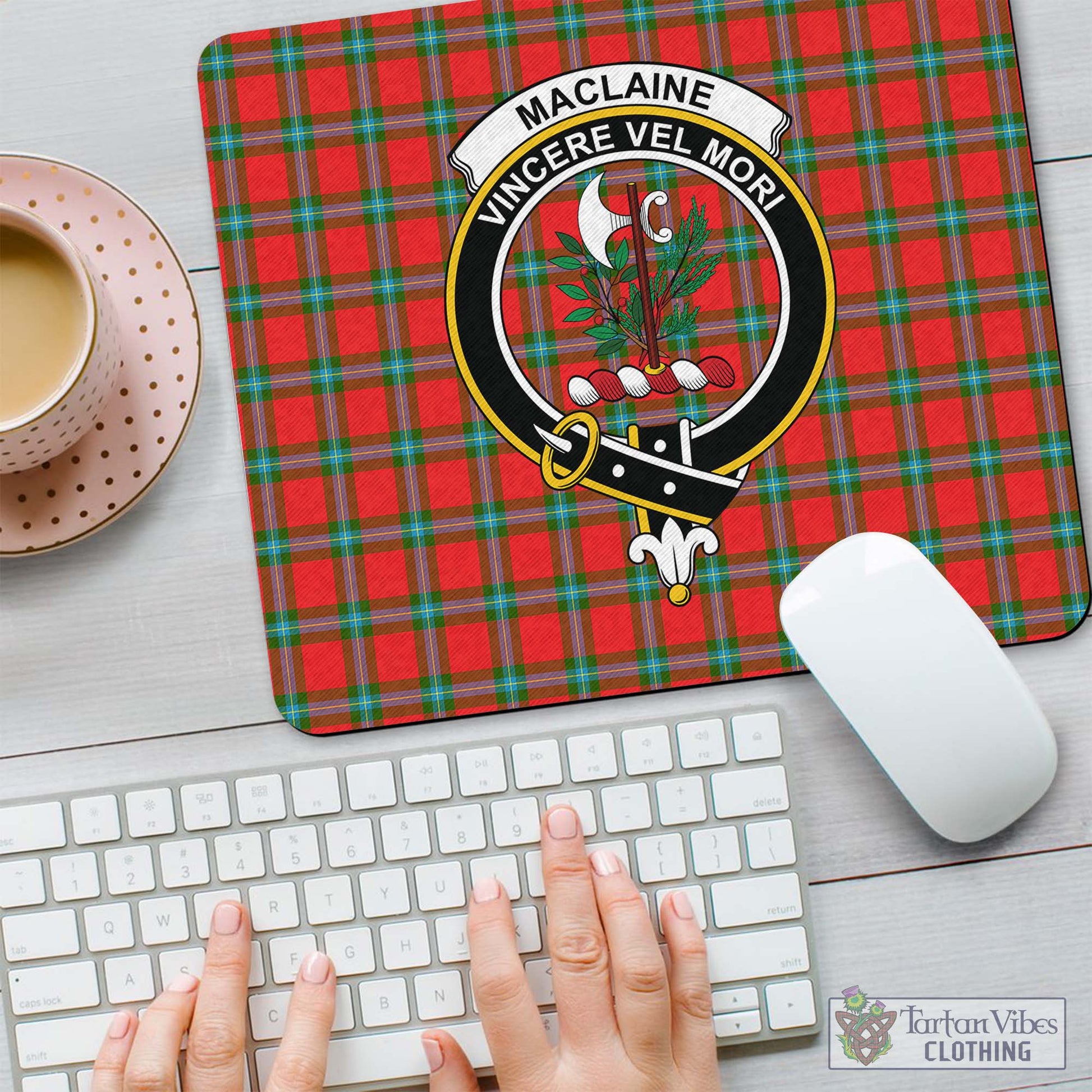 Tartan Vibes Clothing MacLaine of Loch Buie Tartan Mouse Pad with Family Crest
