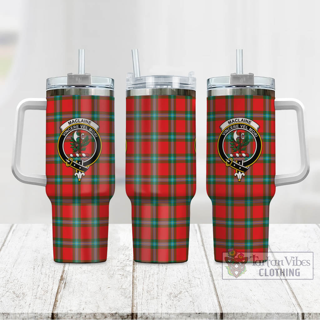 Tartan Vibes Clothing MacLaine of Loch Buie Tartan and Family Crest Tumbler with Handle