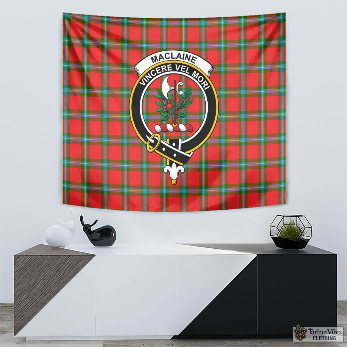 Tartan Vibes Clothing MacLaine of Loch Buie Tartan Tapestry Wall Hanging and Home Decor for Room with Family Crest