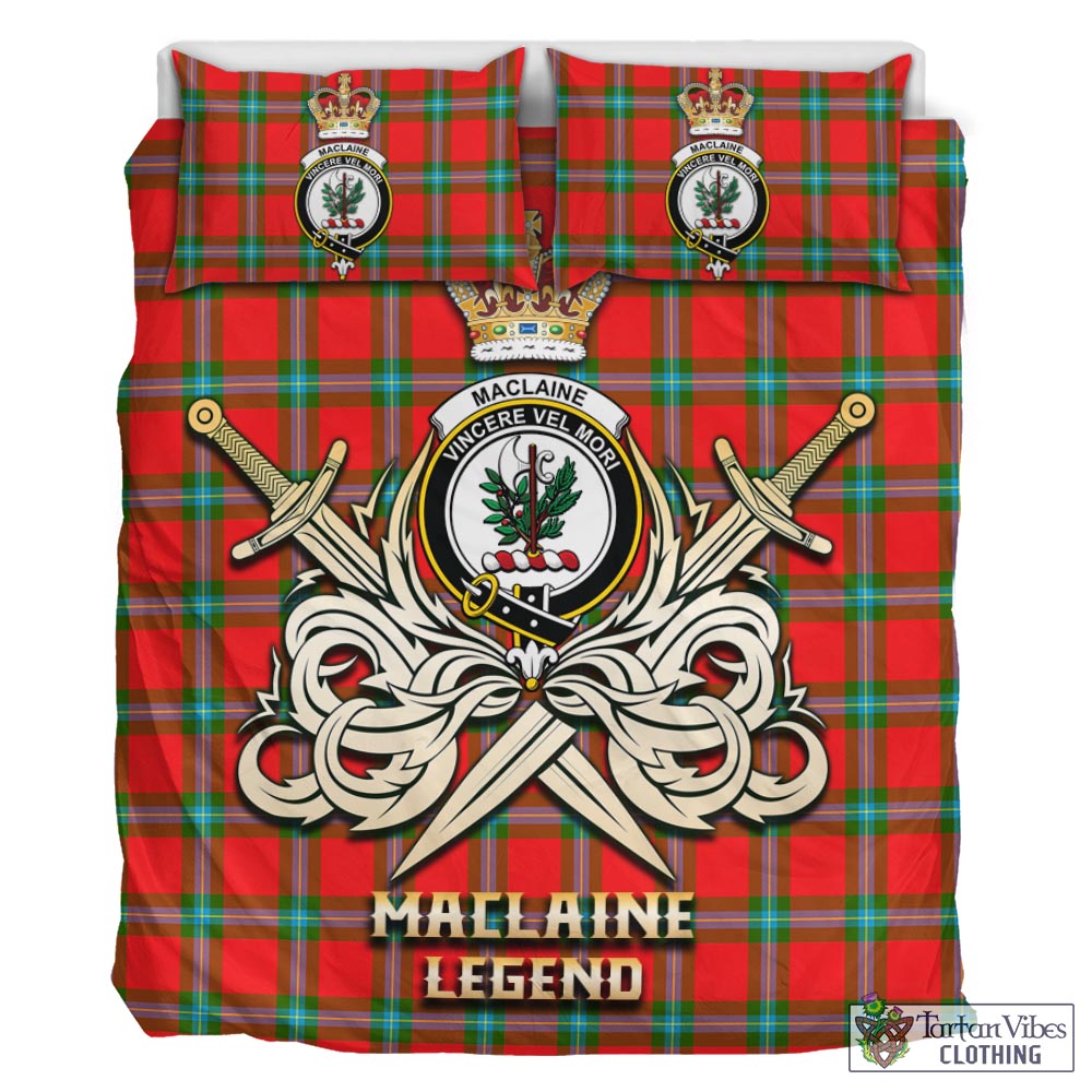 Tartan Vibes Clothing MacLaine of Loch Buie Tartan Bedding Set with Clan Crest and the Golden Sword of Courageous Legacy