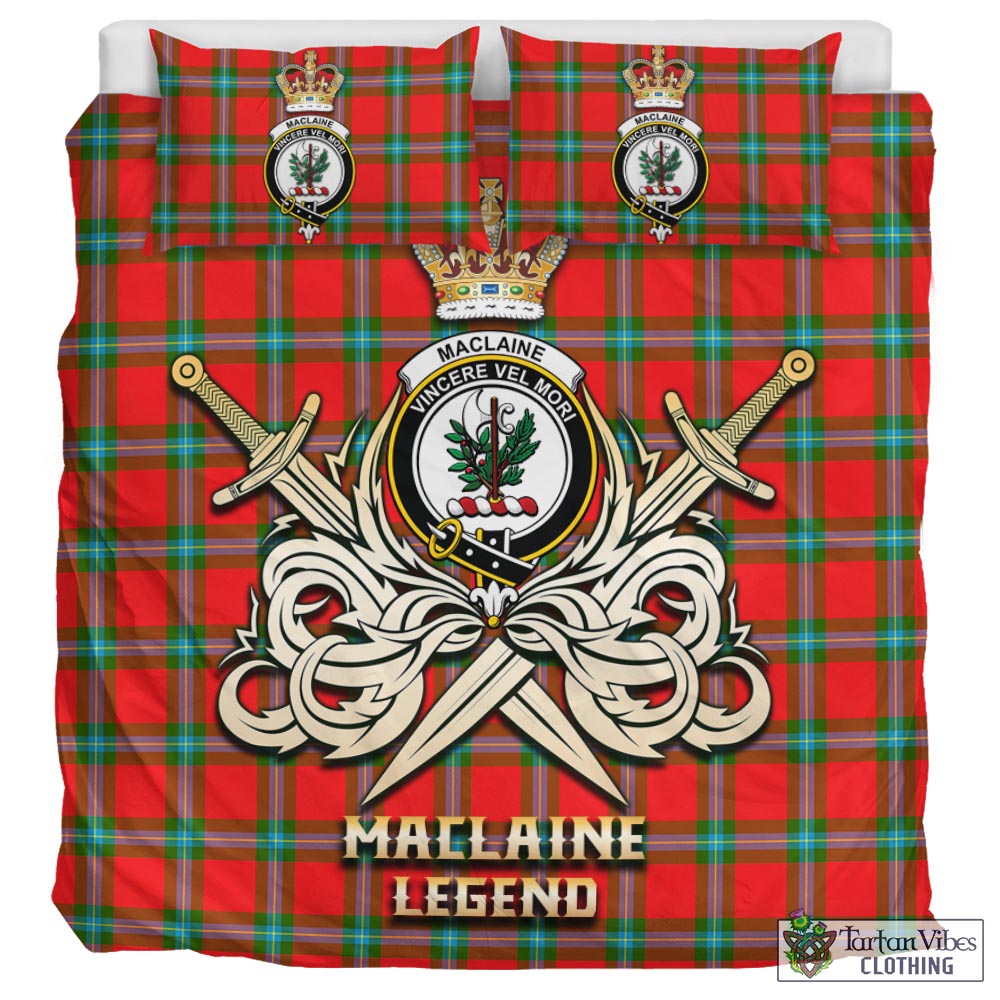Tartan Vibes Clothing MacLaine of Loch Buie Tartan Bedding Set with Clan Crest and the Golden Sword of Courageous Legacy