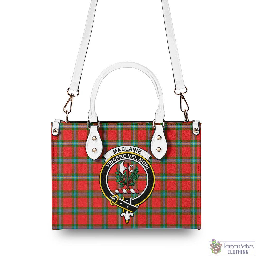 Tartan Vibes Clothing MacLaine of Loch Buie Tartan Luxury Leather Handbags with Family Crest