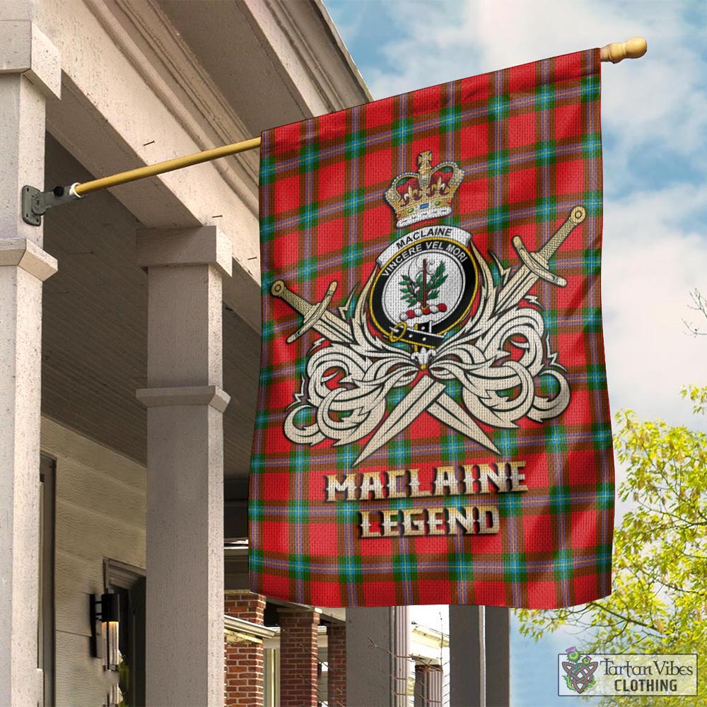 Tartan Vibes Clothing MacLaine of Loch Buie Tartan Flag with Clan Crest and the Golden Sword of Courageous Legacy
