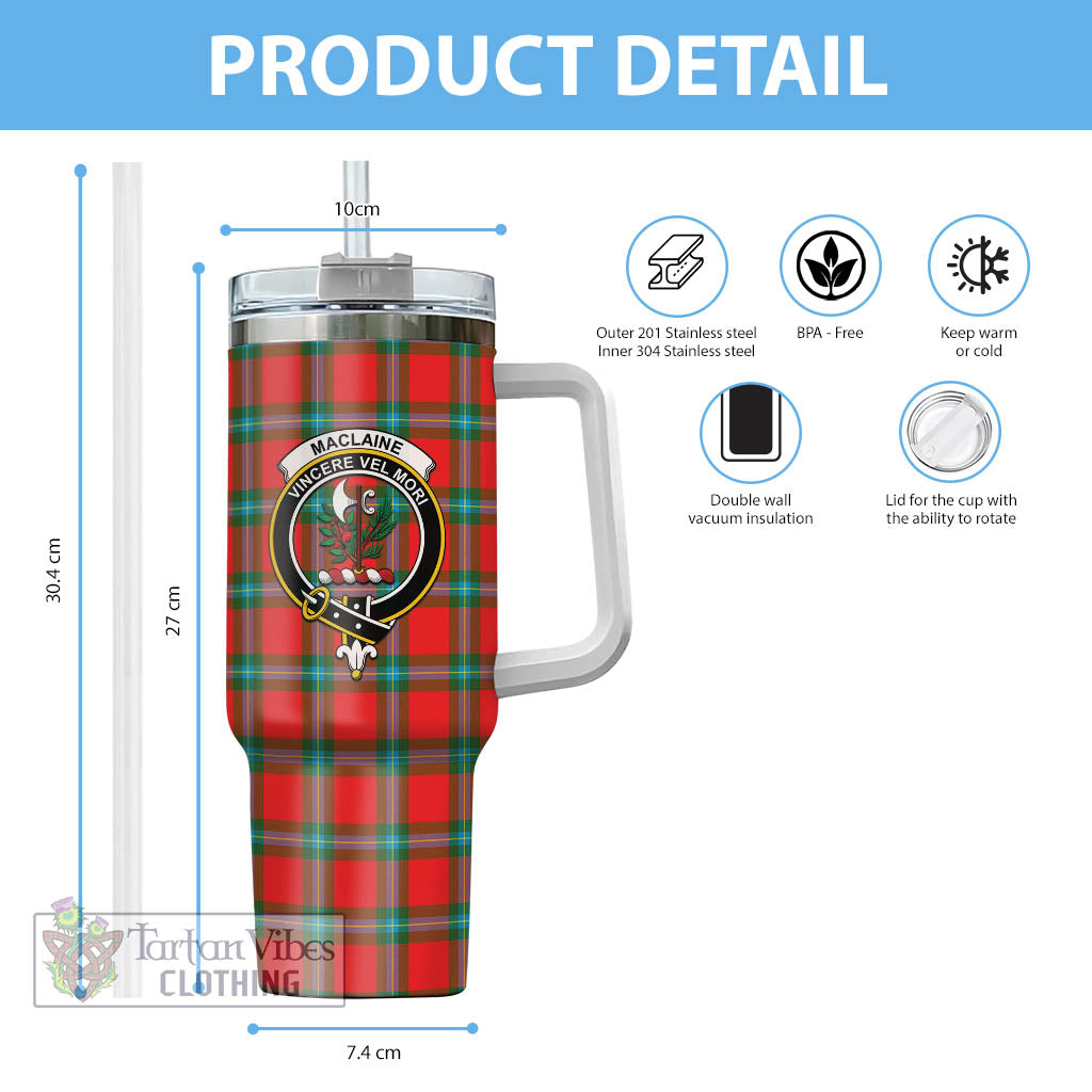 Tartan Vibes Clothing MacLaine of Loch Buie Tartan and Family Crest Tumbler with Handle