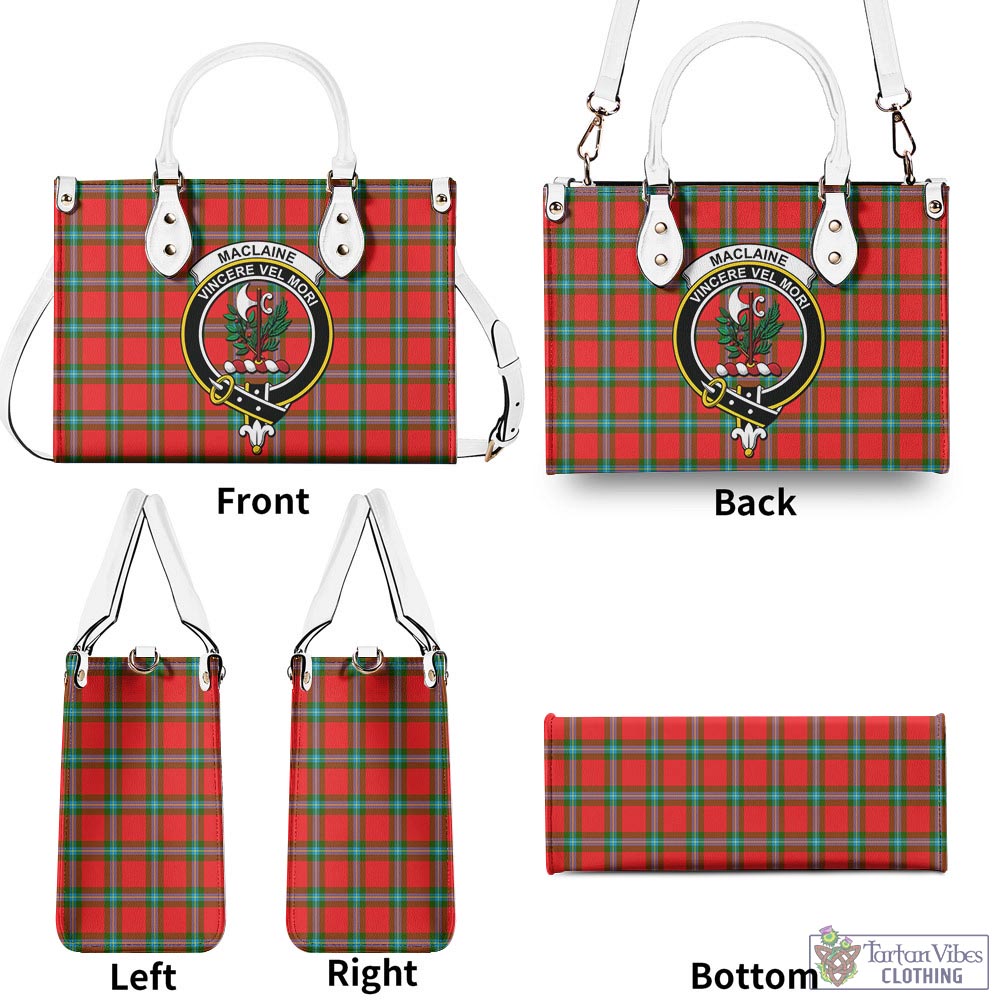 Tartan Vibes Clothing MacLaine of Loch Buie Tartan Luxury Leather Handbags with Family Crest