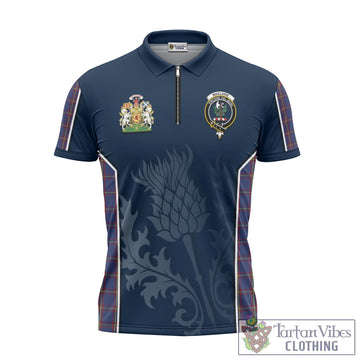MacLaine of Lochbuie Tartan Zipper Polo Shirt with Family Crest and Scottish Thistle Vibes Sport Style