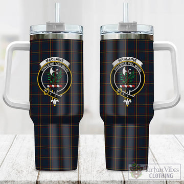 MacLaine of Lochbuie Hunting Tartan and Family Crest Tumbler with Handle