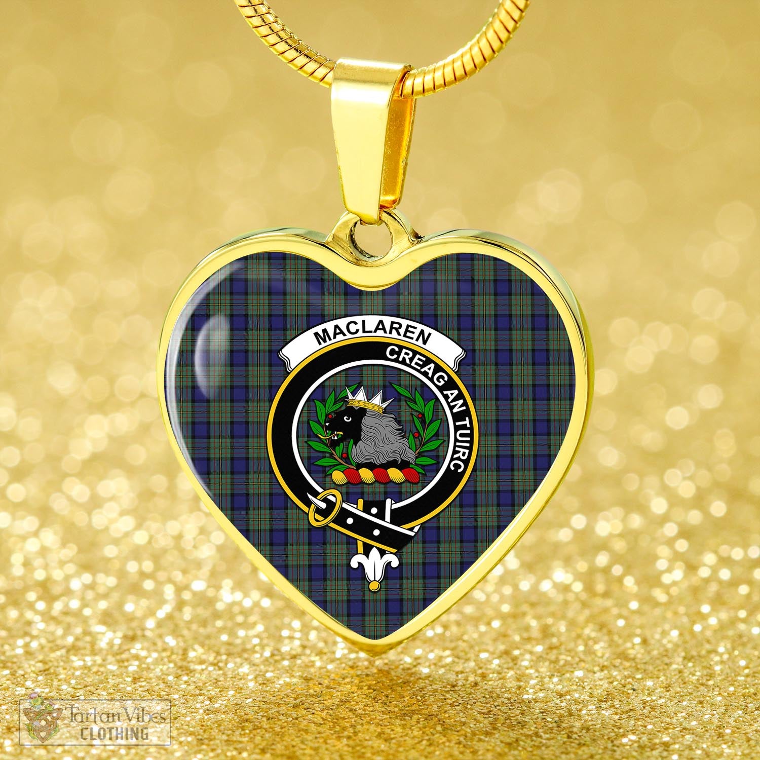 Tartan Vibes Clothing MacLaren Tartan Heart Necklace with Family Crest