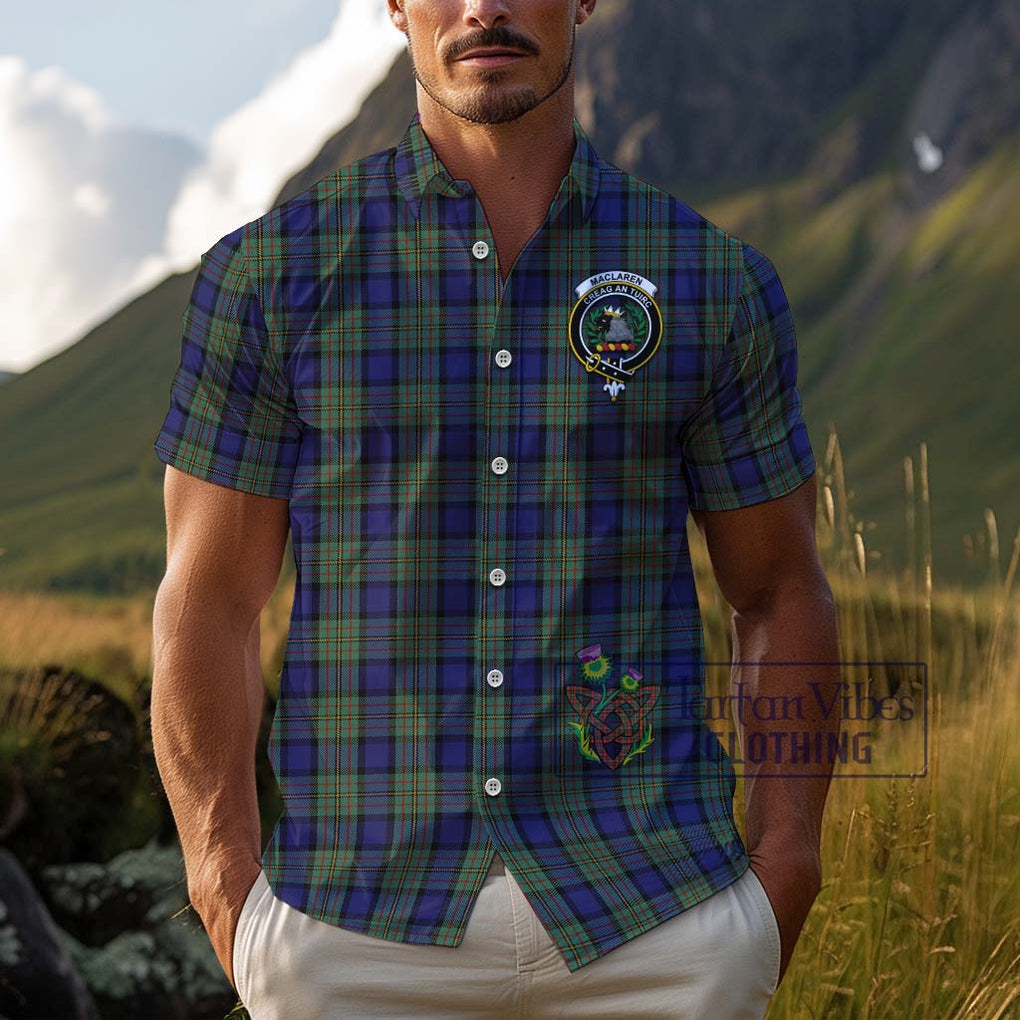 MacLaren (McLaren) Tartan Cotton Hawaiian Shirt with Family Crest Adult - Tartan Vibes Clothing