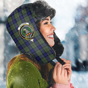 MacLaren (McLaren) Tartan Winter Trapper Hat with Family Crest