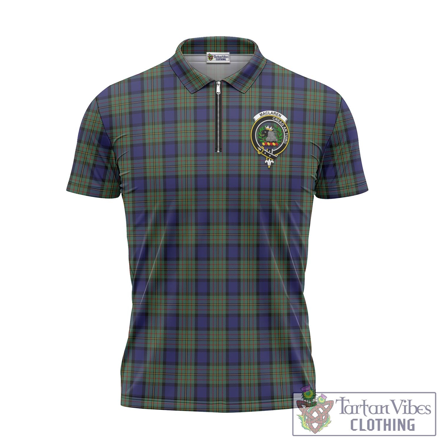 Tartan Vibes Clothing MacLaren Tartan Zipper Polo Shirt with Family Crest
