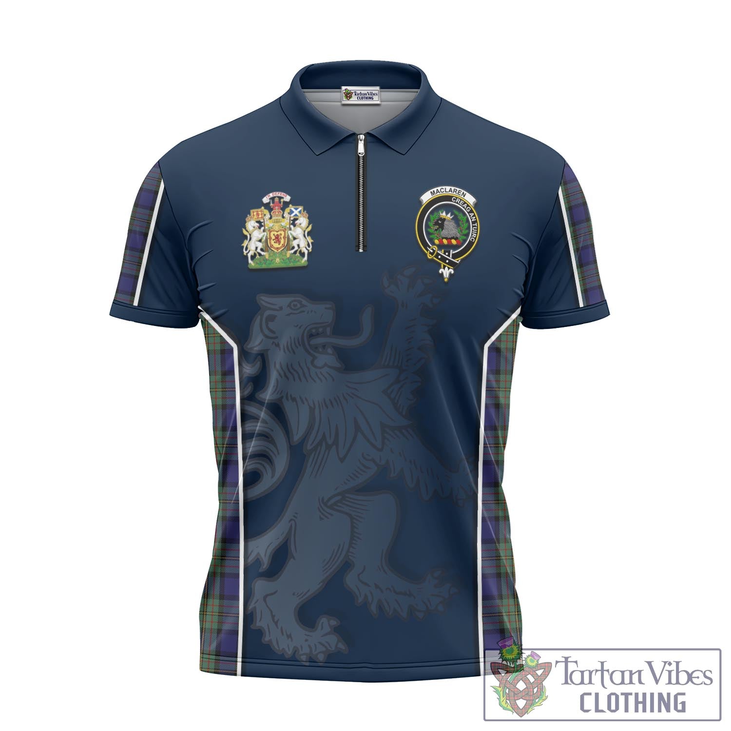 Tartan Vibes Clothing MacLaren Tartan Zipper Polo Shirt with Family Crest and Lion Rampant Vibes Sport Style