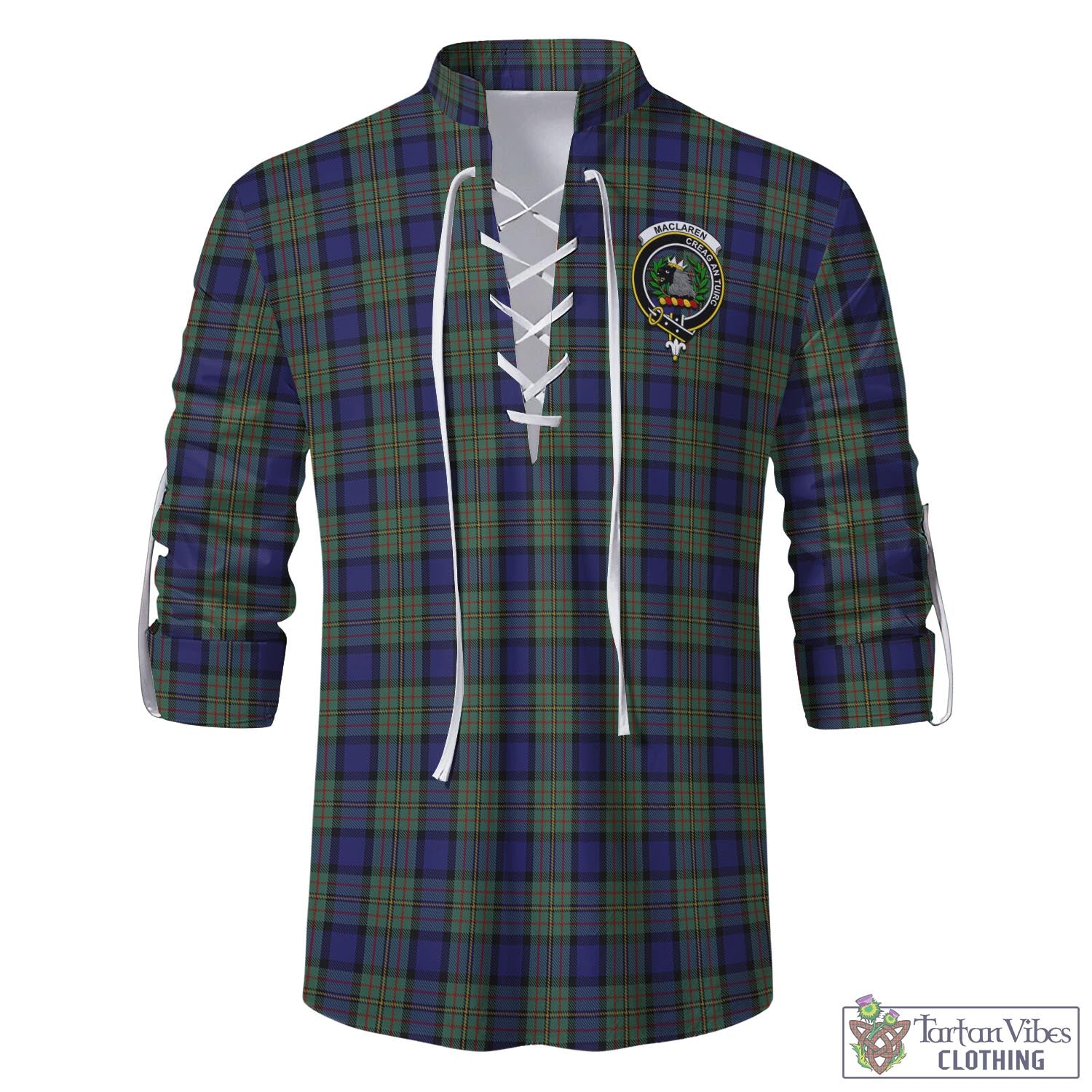 Tartan Vibes Clothing MacLaren Tartan Men's Scottish Traditional Jacobite Ghillie Kilt Shirt with Family Crest