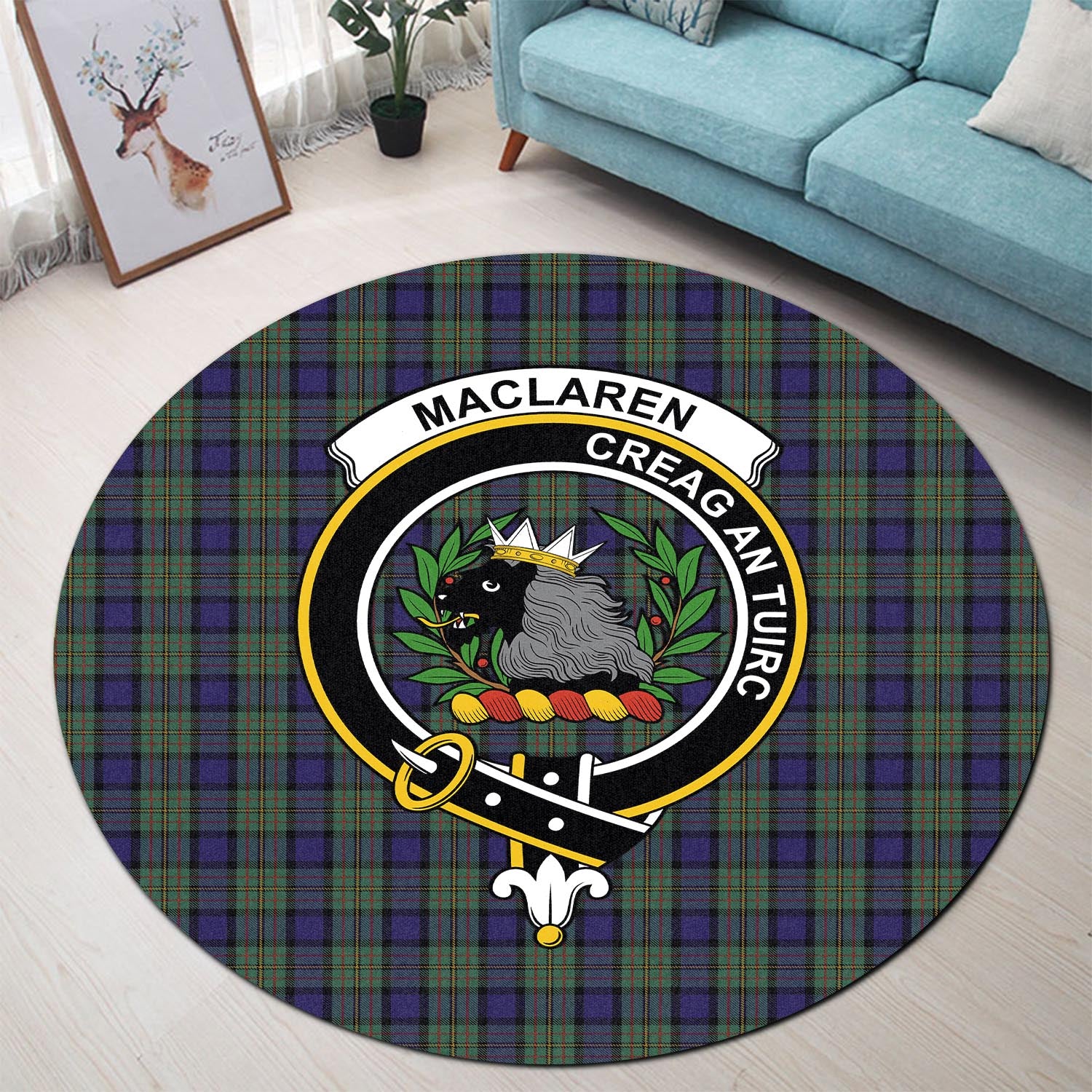 maclaren-tartan-round-rug-with-family-crest