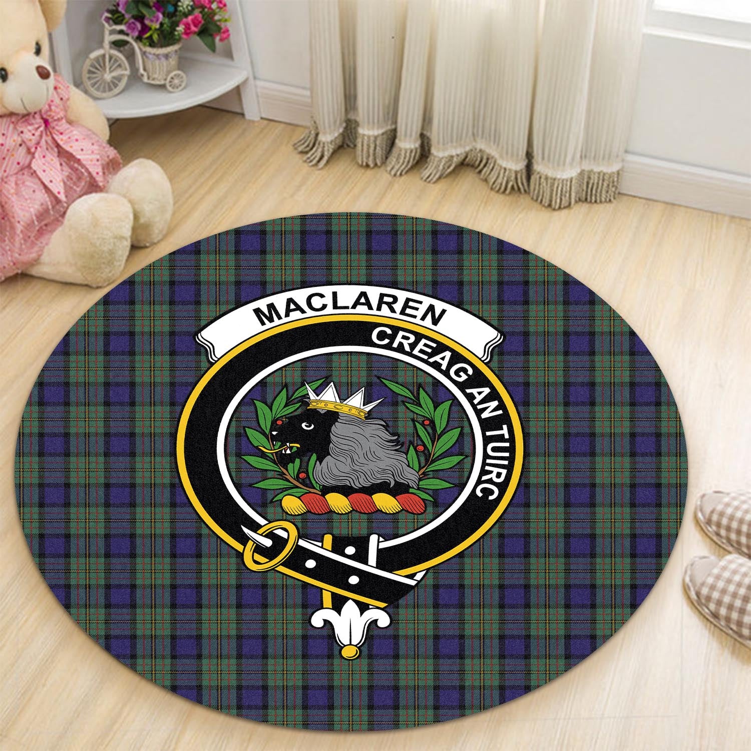 maclaren-tartan-round-rug-with-family-crest