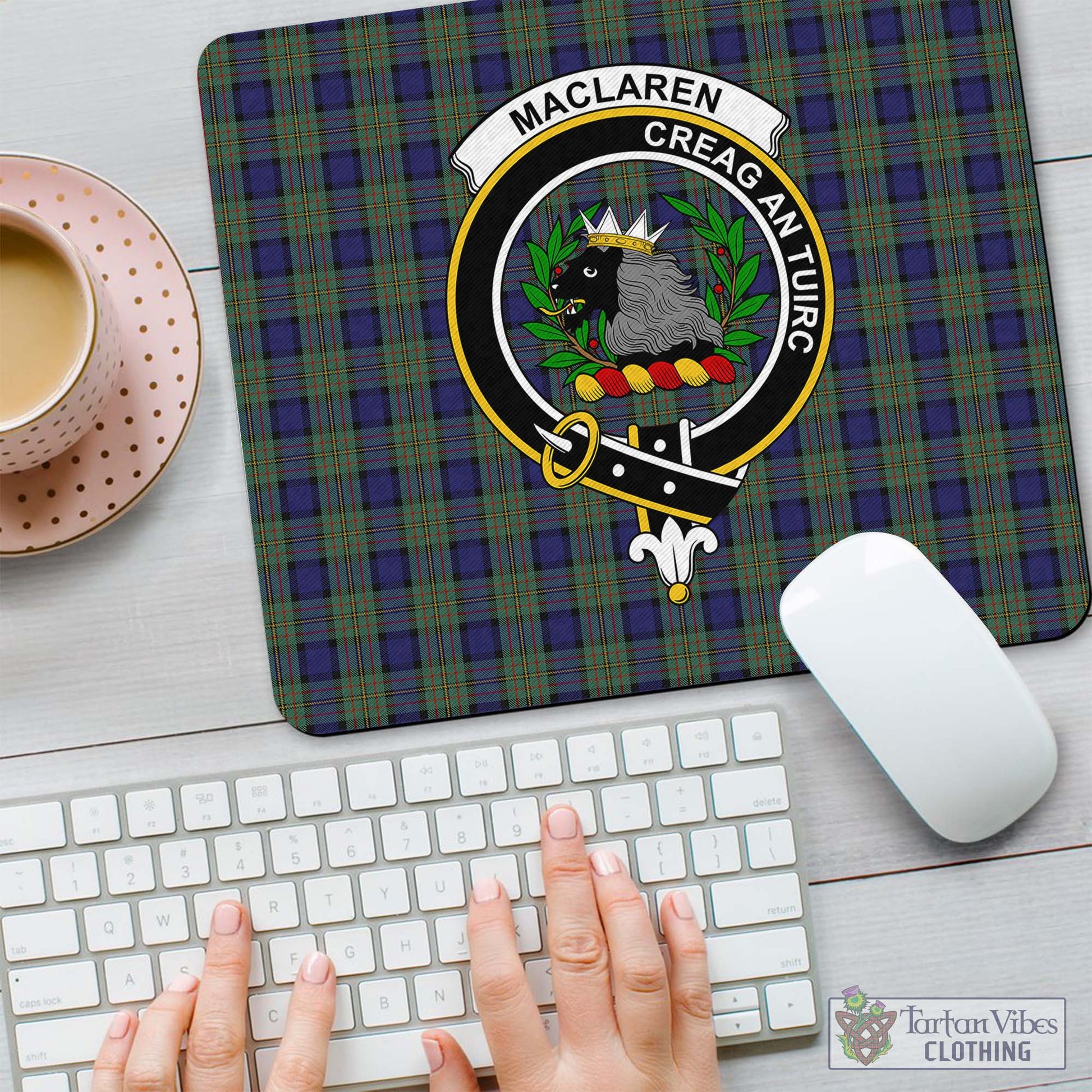 Tartan Vibes Clothing MacLaren Tartan Mouse Pad with Family Crest