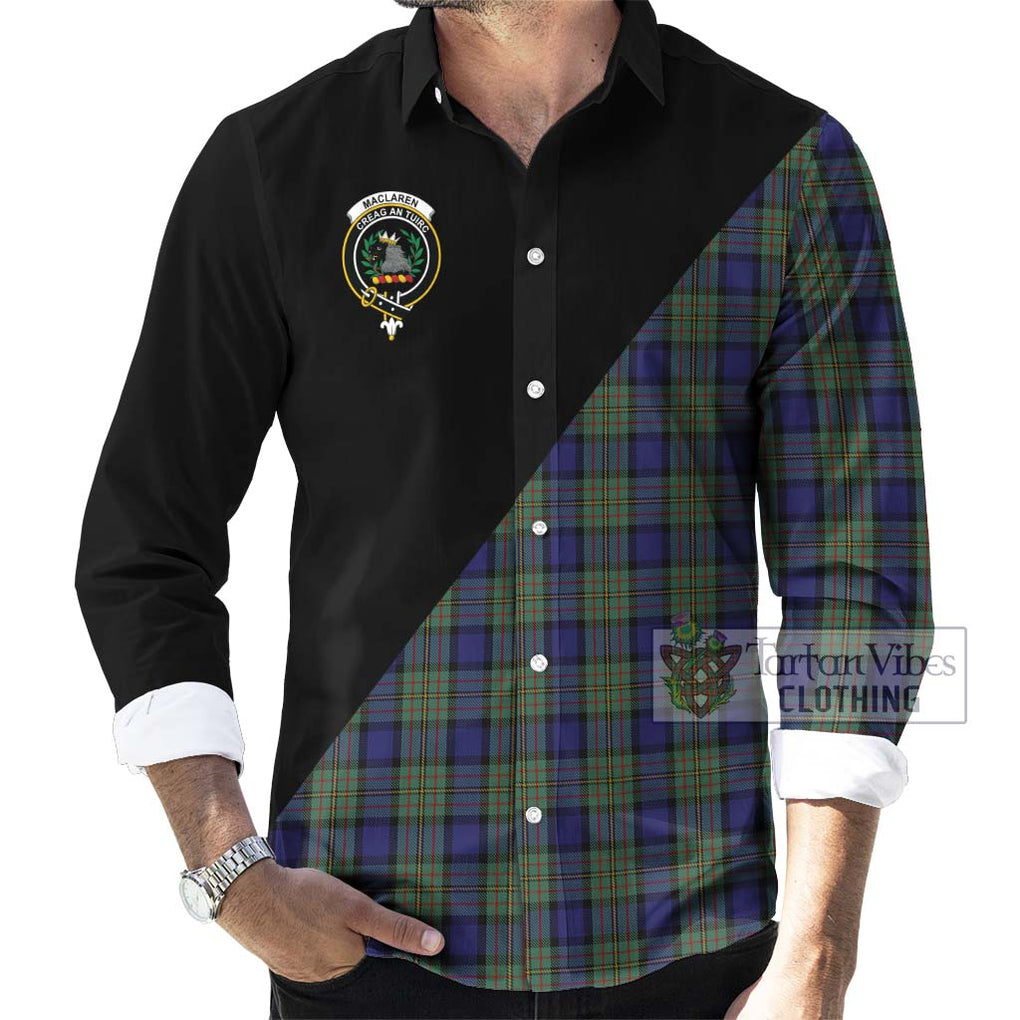 MacLaren (McLaren) Tartan Long Sleeve Button Shirt with Family Crest and Military Logo Style - Tartanvibesclothing Shop