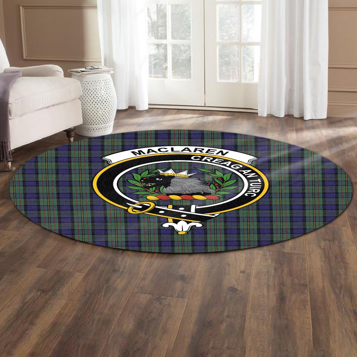 maclaren-tartan-round-rug-with-family-crest