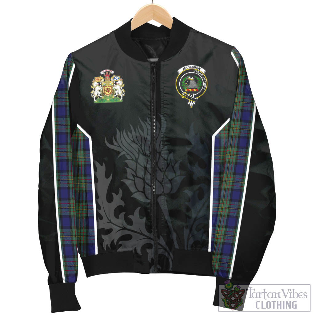 Tartan Vibes Clothing MacLaren Tartan Bomber Jacket with Family Crest and Scottish Thistle Vibes Sport Style