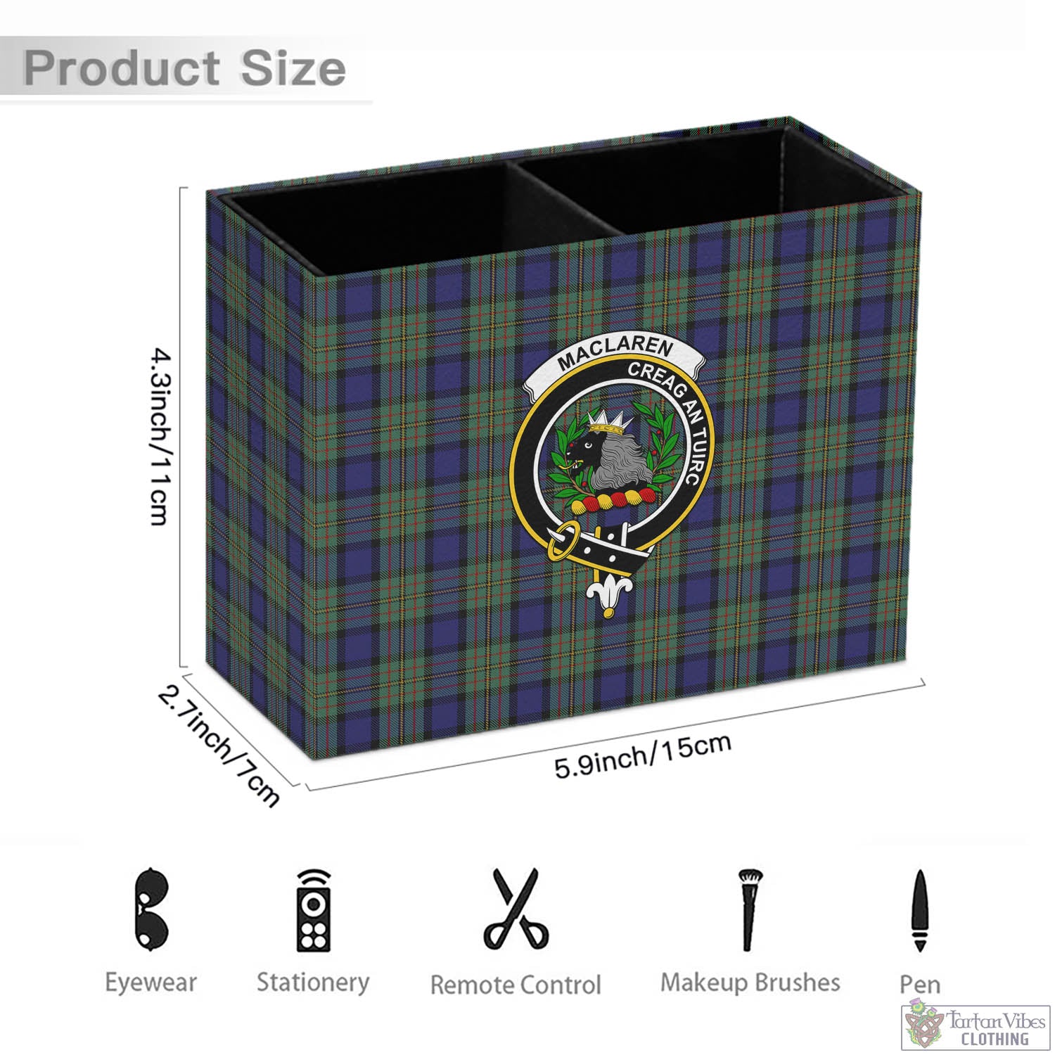 Tartan Vibes Clothing MacLaren Tartan Pen Holder with Family Crest