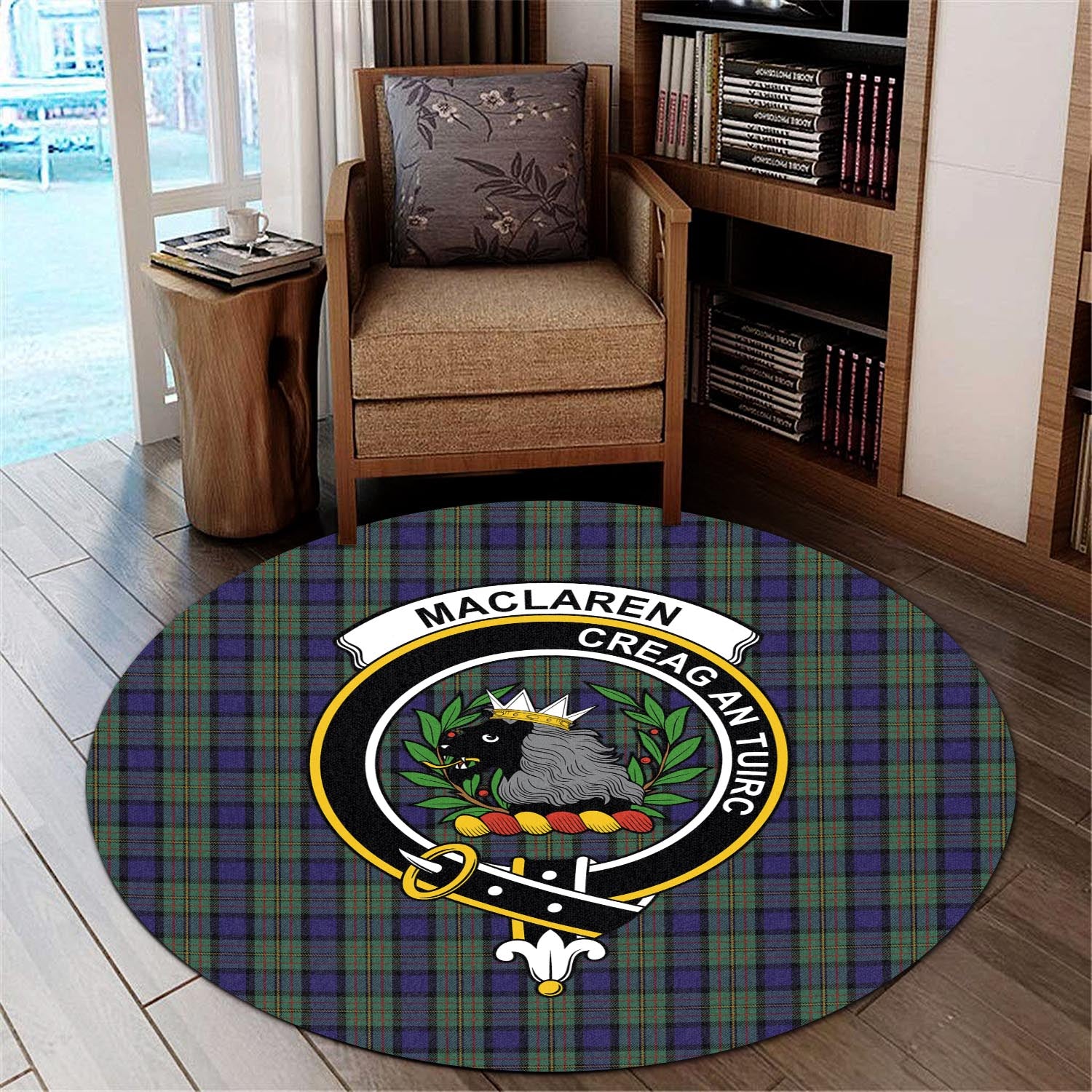 maclaren-tartan-round-rug-with-family-crest
