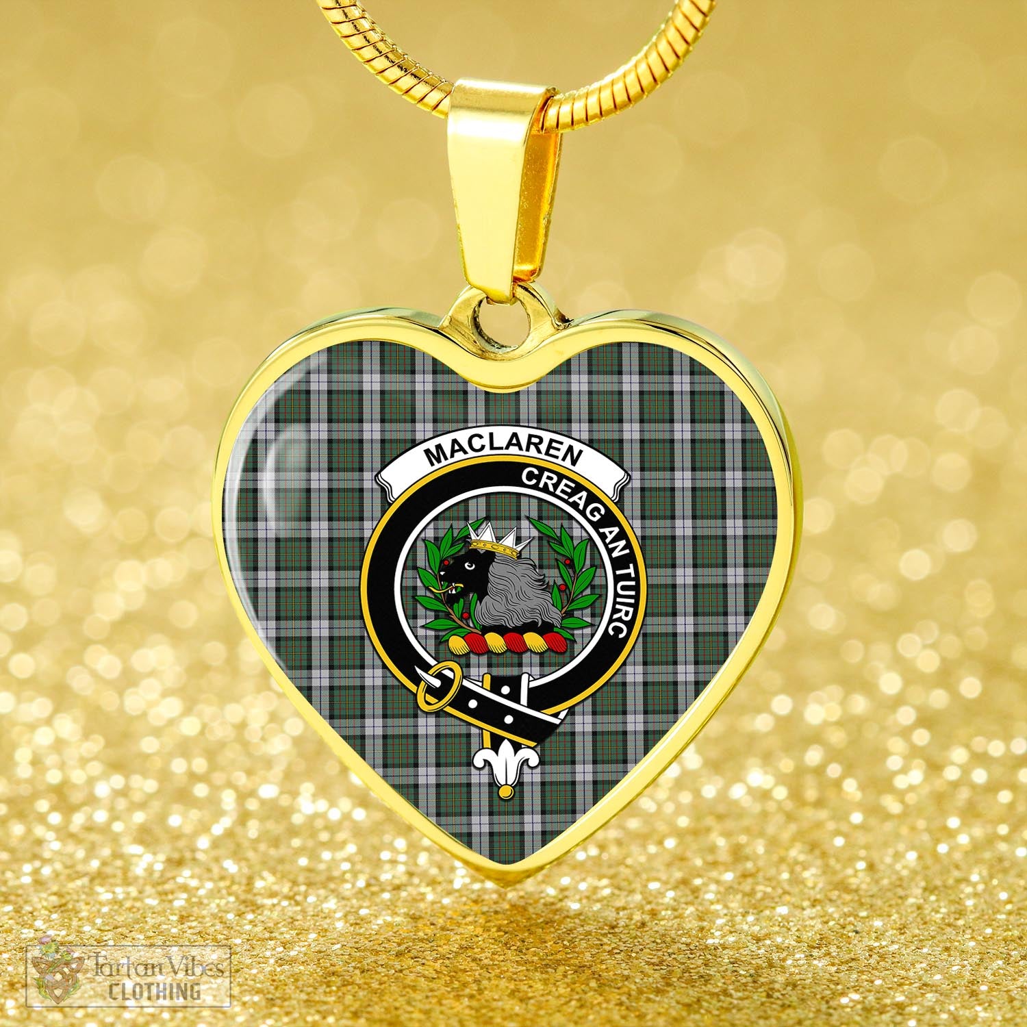 Tartan Vibes Clothing MacLaren Dress Tartan Heart Necklace with Family Crest