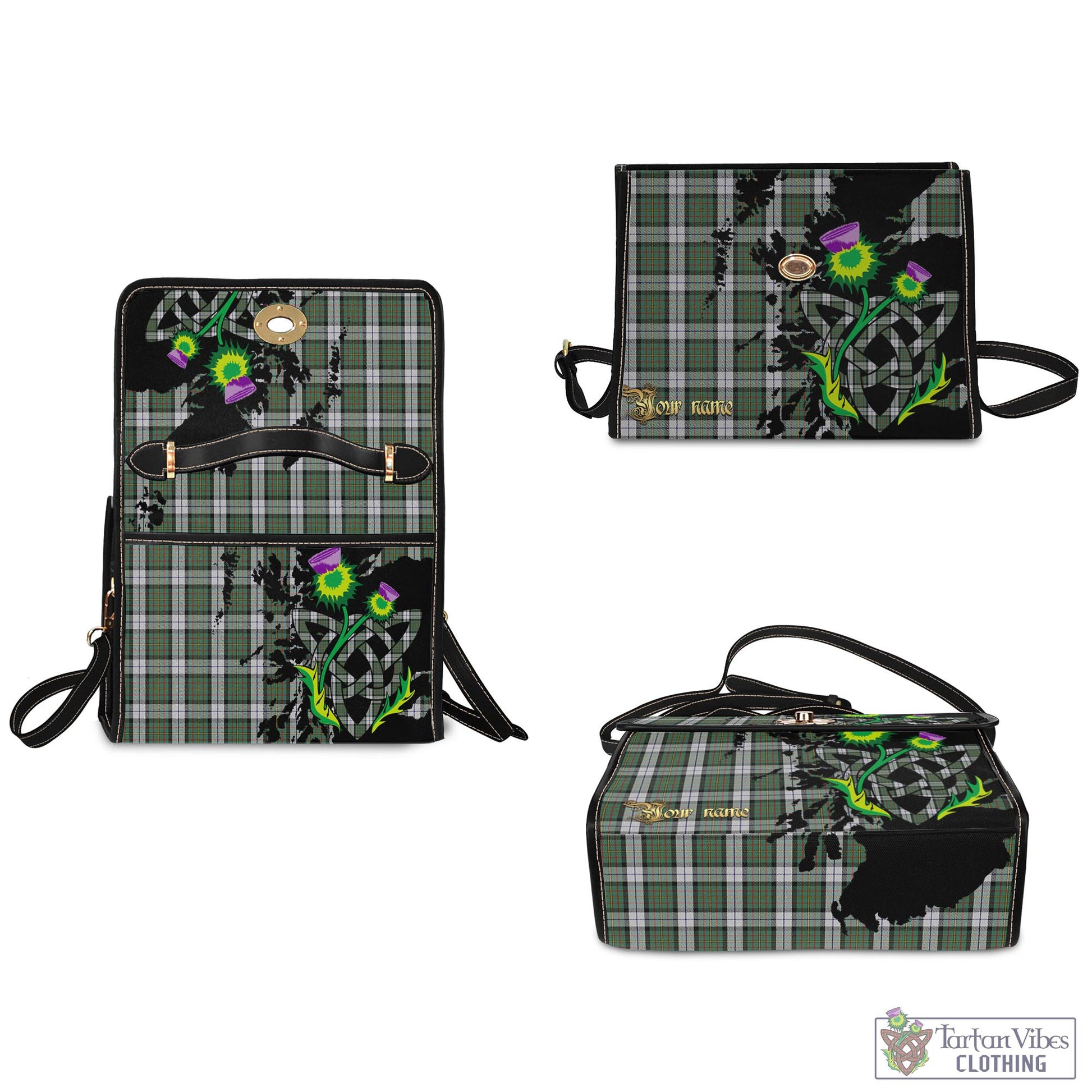 Tartan Vibes Clothing MacLaren Dress Tartan Waterproof Canvas Bag with Scotland Map and Thistle Celtic Accents