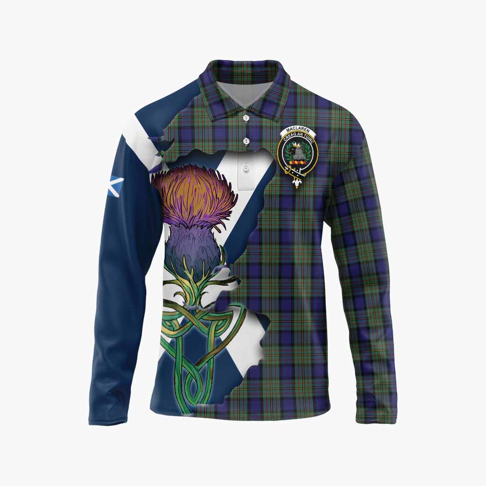 Tartan Vibes Clothing MacLaren (McLaren) Tartan Family Crest Long Sleeve Polo Shirt Scottish Thistle Celtic Inspired