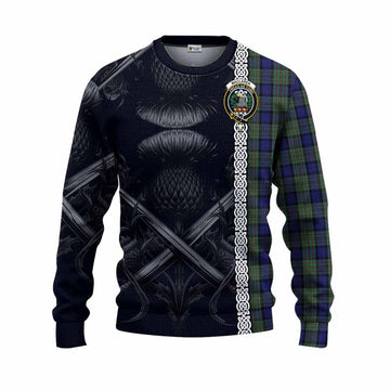 Tartan Vibes Clothing MacLaren (McLaren) Tartan Knitted Sweater with Family Crest Cross Sword Thistle Celtic Vibes
