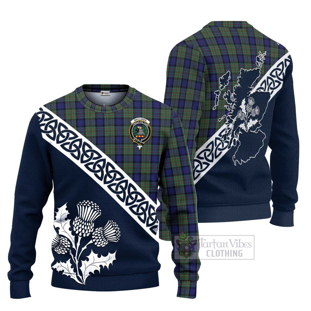 Tartan Vibes Clothing MacLaren (McLaren) Tartan Knitted Sweater Featuring Thistle and Scotland Map