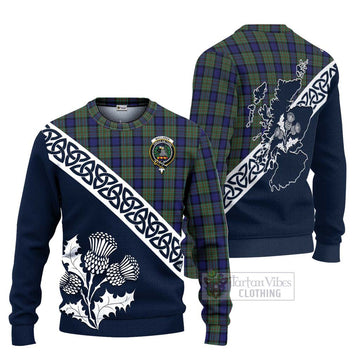 Tartan Vibes Clothing MacLaren (McLaren) Tartan Knitted Sweater Featuring Thistle and Scotland Map