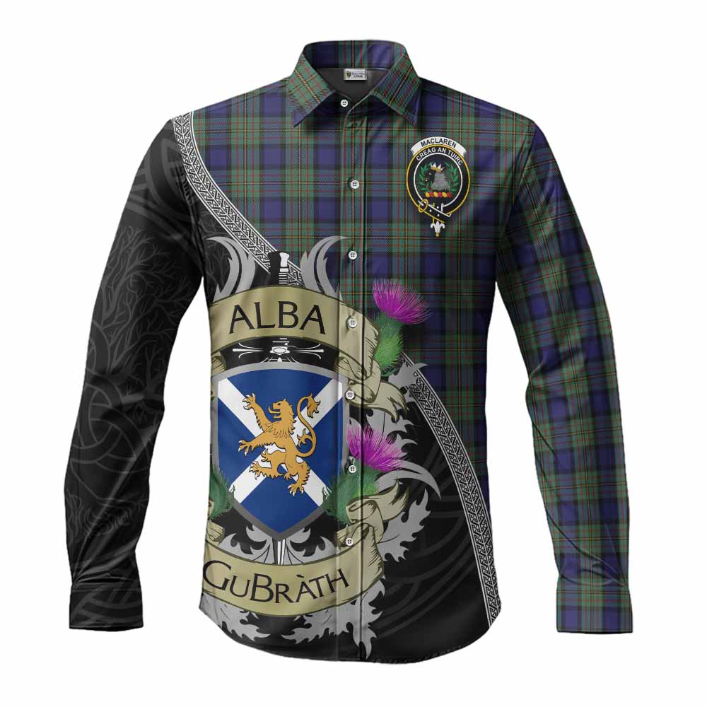 Tartan Vibes Clothing MacLaren (McLaren) Tartan Family Crest Long Sleeve Button Shirt Lion Rampant Royal Thistle Shield Celtic Inspired