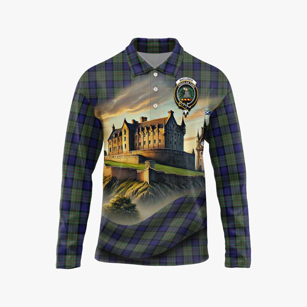 Tartan Vibes Clothing MacLaren (McLaren) Tartan Family Crest Long Sleeve Polo Shirt with Scottish Ancient Castle Style