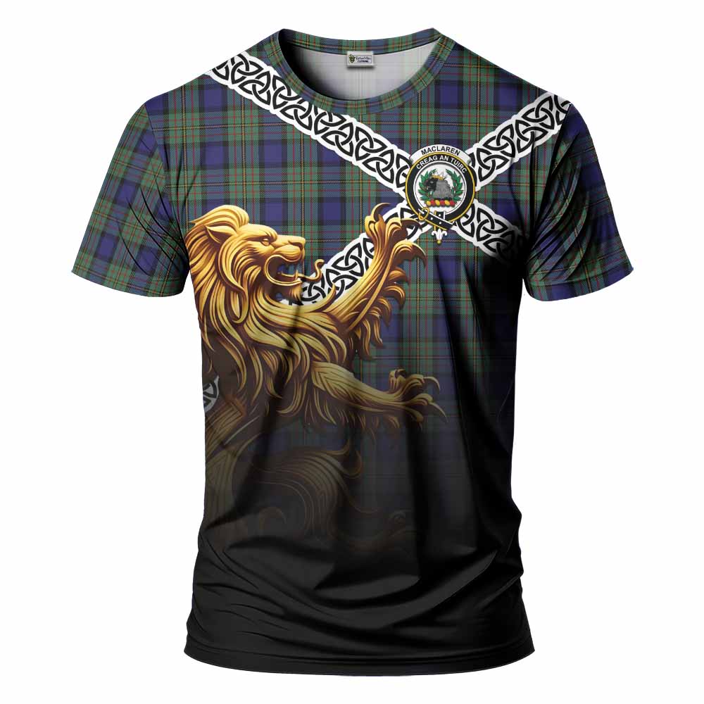 Tartan Vibes Clothing MacLaren (McLaren) Crest Tartan T-Shirt with Golden Lion Emblem Celtic Style