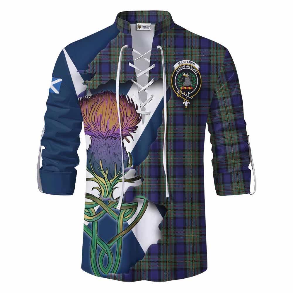 Tartan Vibes Clothing MacLaren (McLaren) Tartan Family Crest Ghillie Kilt Shirt Scottish Thistle Celtic Inspired