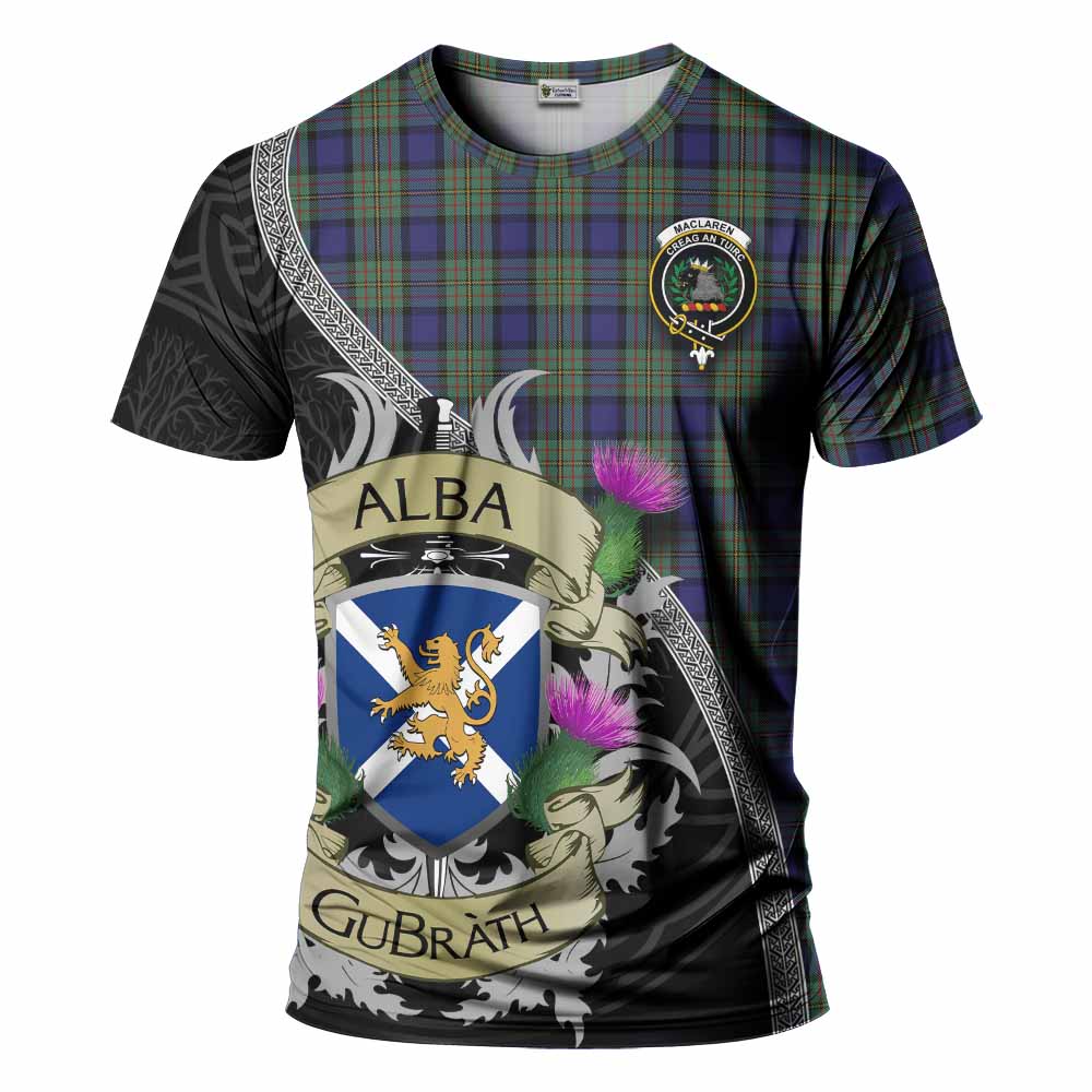 Tartan Vibes Clothing MacLaren (McLaren) Tartan Family Crest T-Shirt Lion Rampant Royal Thistle Shield Celtic Inspired