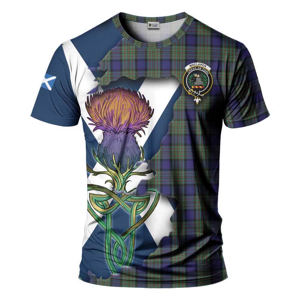 Tartan Vibes Clothing MacLaren (McLaren) Tartan Family Crest T-Shirt Scottish Thistle Celtic Inspired