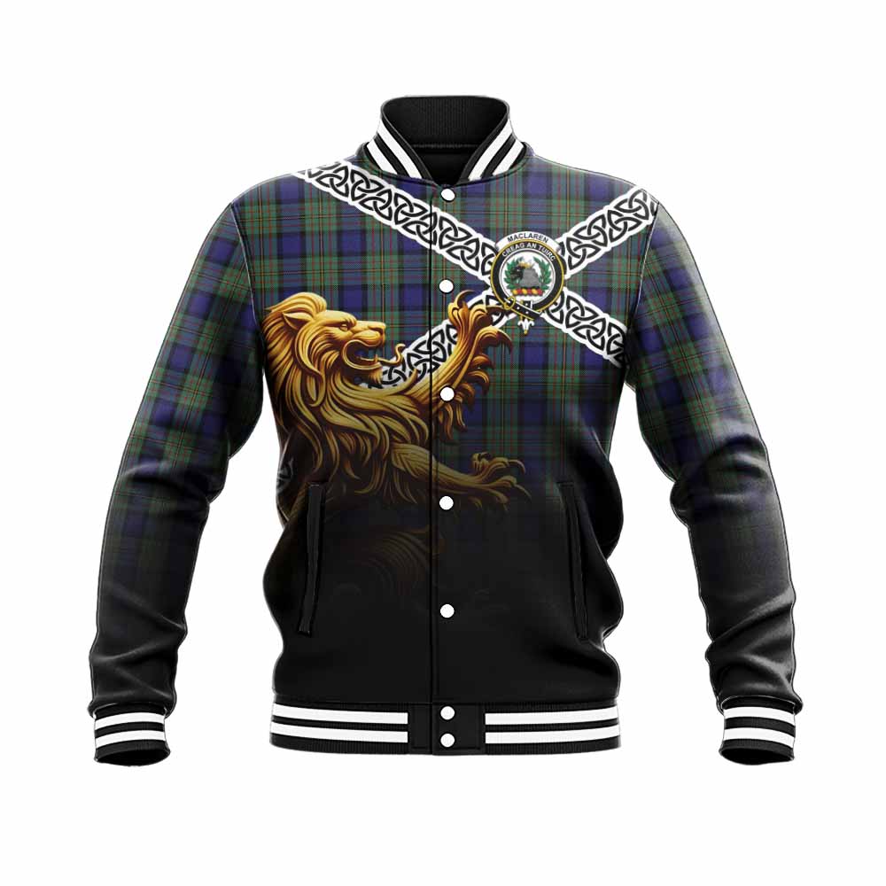 Tartan Vibes Clothing MacLaren (McLaren) Crest Tartan Baseball Jacket with Golden Lion Emblem Celtic Style
