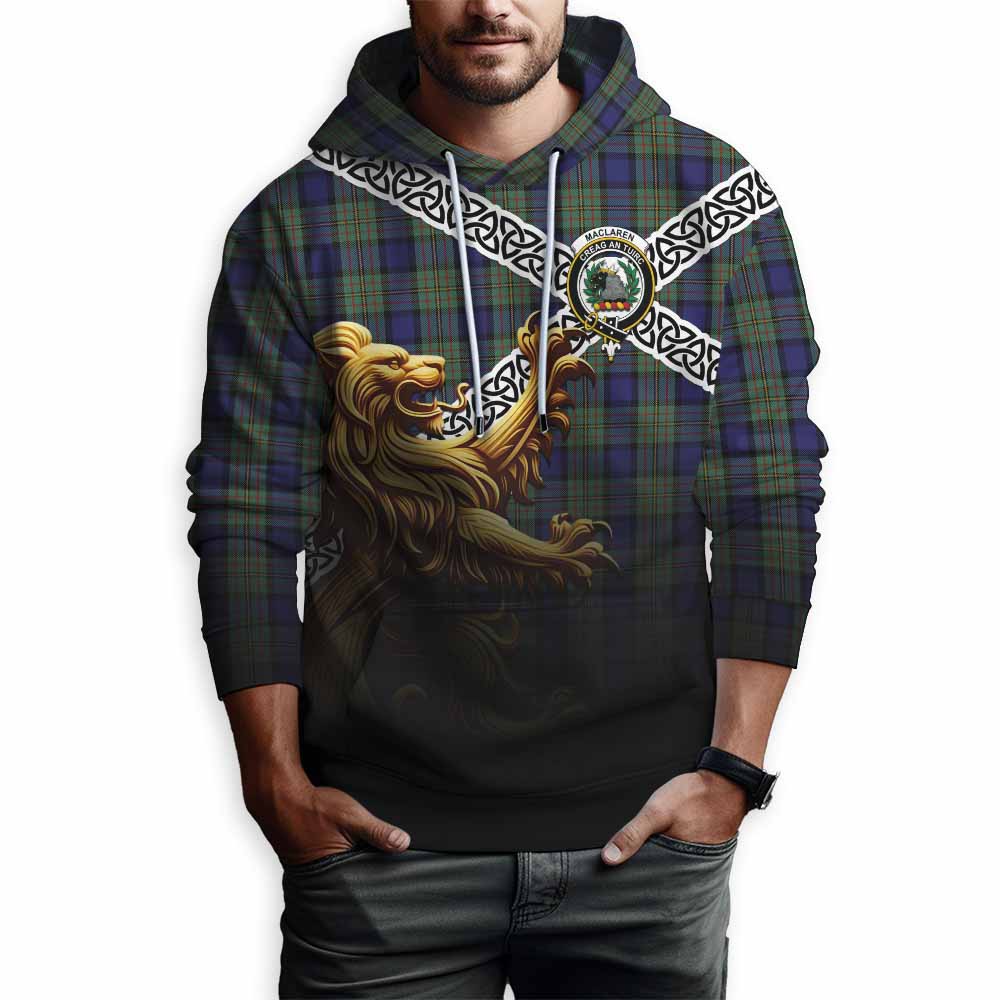 Tartan Vibes Clothing MacLaren (McLaren) Crest Tartan Hoodie with Golden Lion Emblem Celtic Style