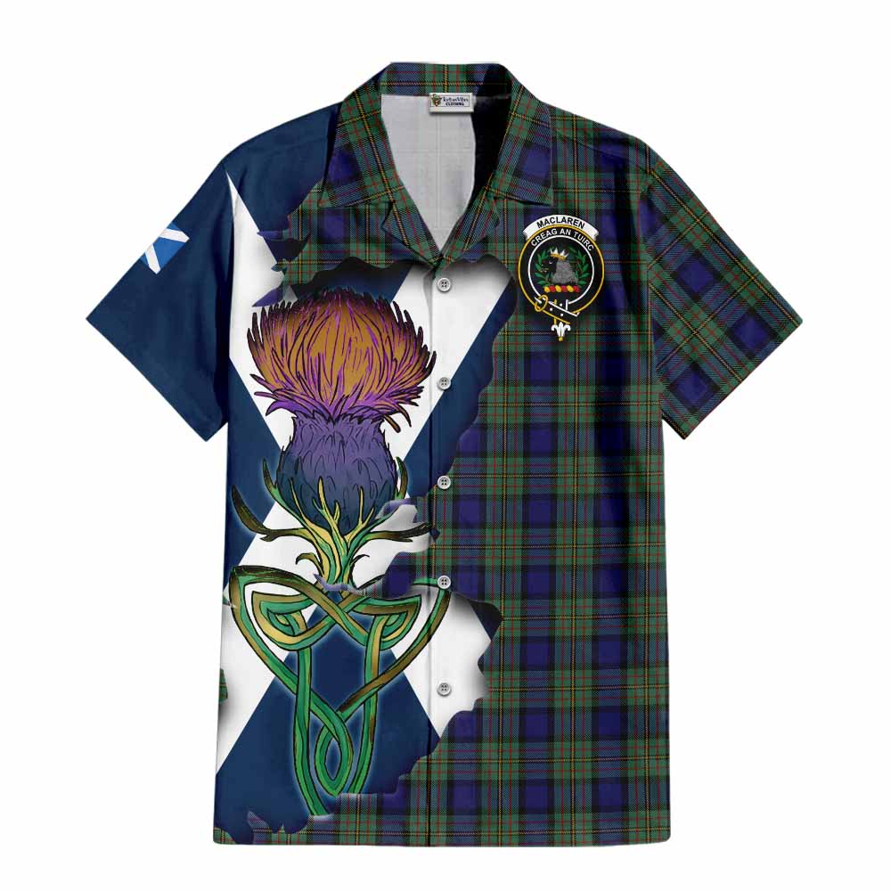 Tartan Vibes Clothing MacLaren (McLaren) Tartan Family Crest Short Sleeve Button Shirt Scottish Thistle Celtic Inspired