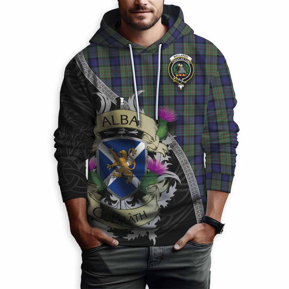 Tartan Vibes Clothing MacLaren (McLaren) Tartan Family Crest Hoodie Lion Rampant Royal Thistle Shield Celtic Inspired