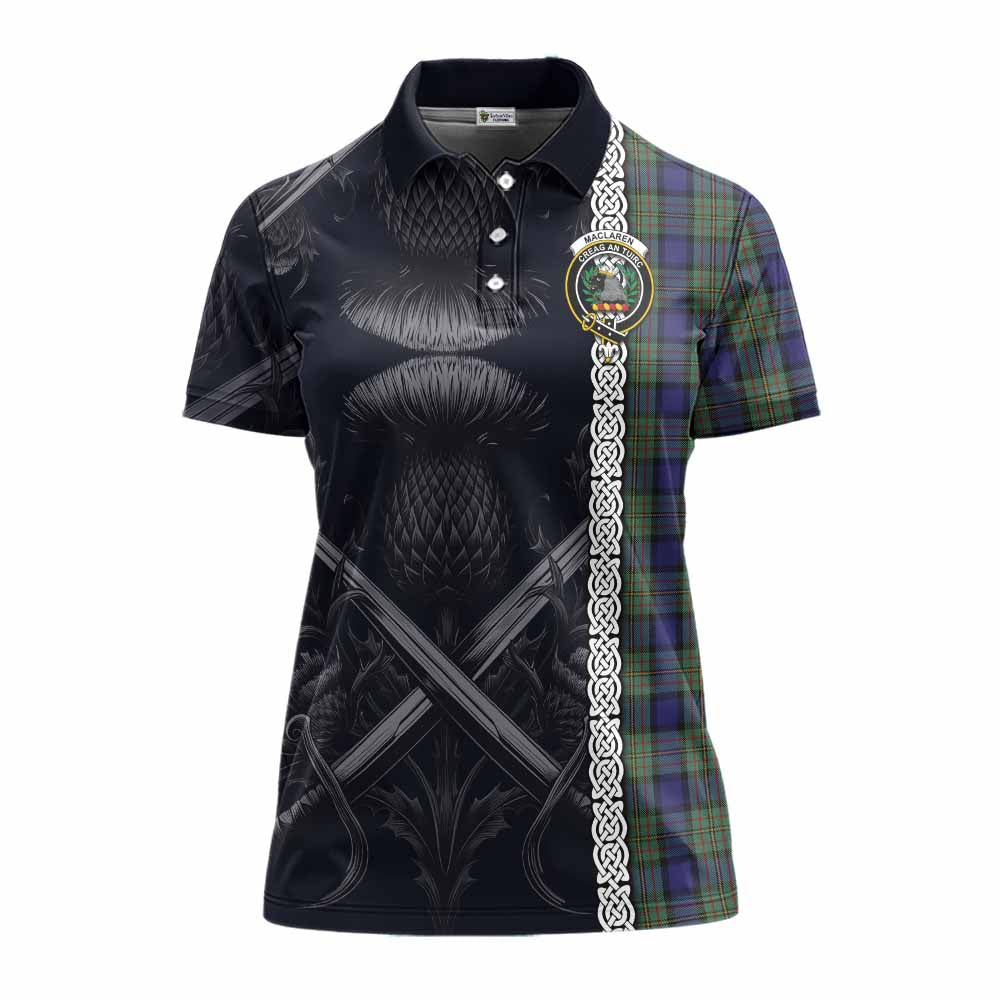 Tartan Vibes Clothing MacLaren (McLaren) Tartan Women's Polo Shirt with Family Crest Cross Sword Thistle Celtic Vibes