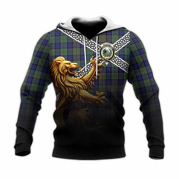 MacLaren (McLaren) Crest Tartan Knitted Hoodie with Golden Lion Emblem Celtic Style