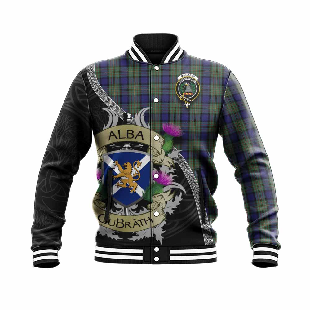 Tartan Vibes Clothing MacLaren (McLaren) Tartan Family Crest Baseball Jacket Lion Rampant Royal Thistle Shield Celtic Inspired
