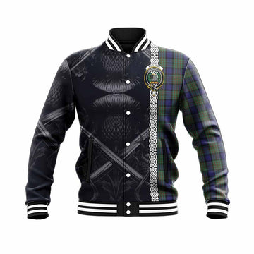 Tartan Vibes Clothing MacLaren (McLaren) Tartan Baseball Jacket with Family Crest Cross Sword Thistle Celtic Vibes