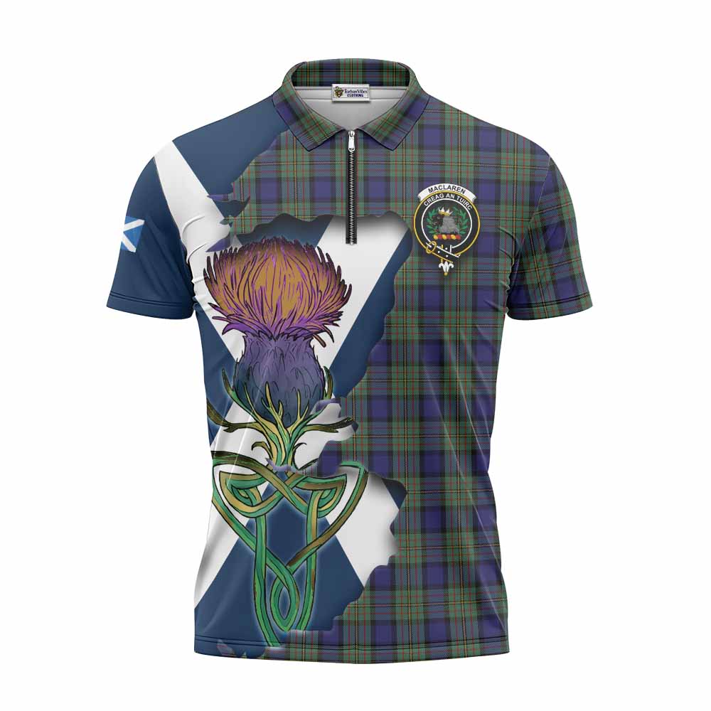 Tartan Vibes Clothing MacLaren (McLaren) Tartan Family Crest Zipper Polo Shirt Scottish Thistle Celtic Inspired